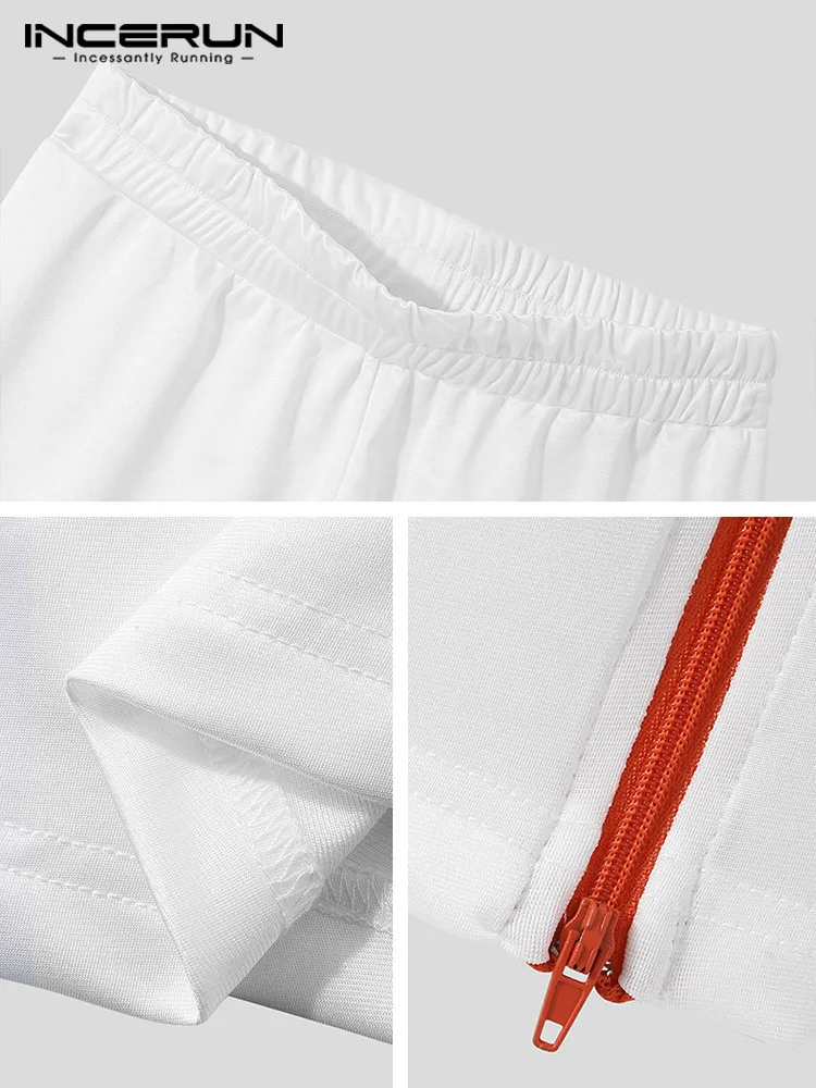 INCERUN 2023 Comfortable Homewear Men's Zip Contrast Color Vests Shorts Suit 2 Pieces Fashion Casual Male Streetwear Suits S-5XL