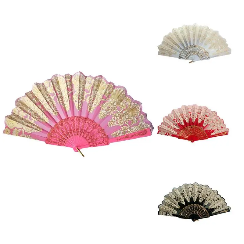 

Spanish Style Fan Wedding Silk Lace Fan Folding Held Flower Fan Lady Wedding Folding Hand Fan Woman Dance Hand Held Fans