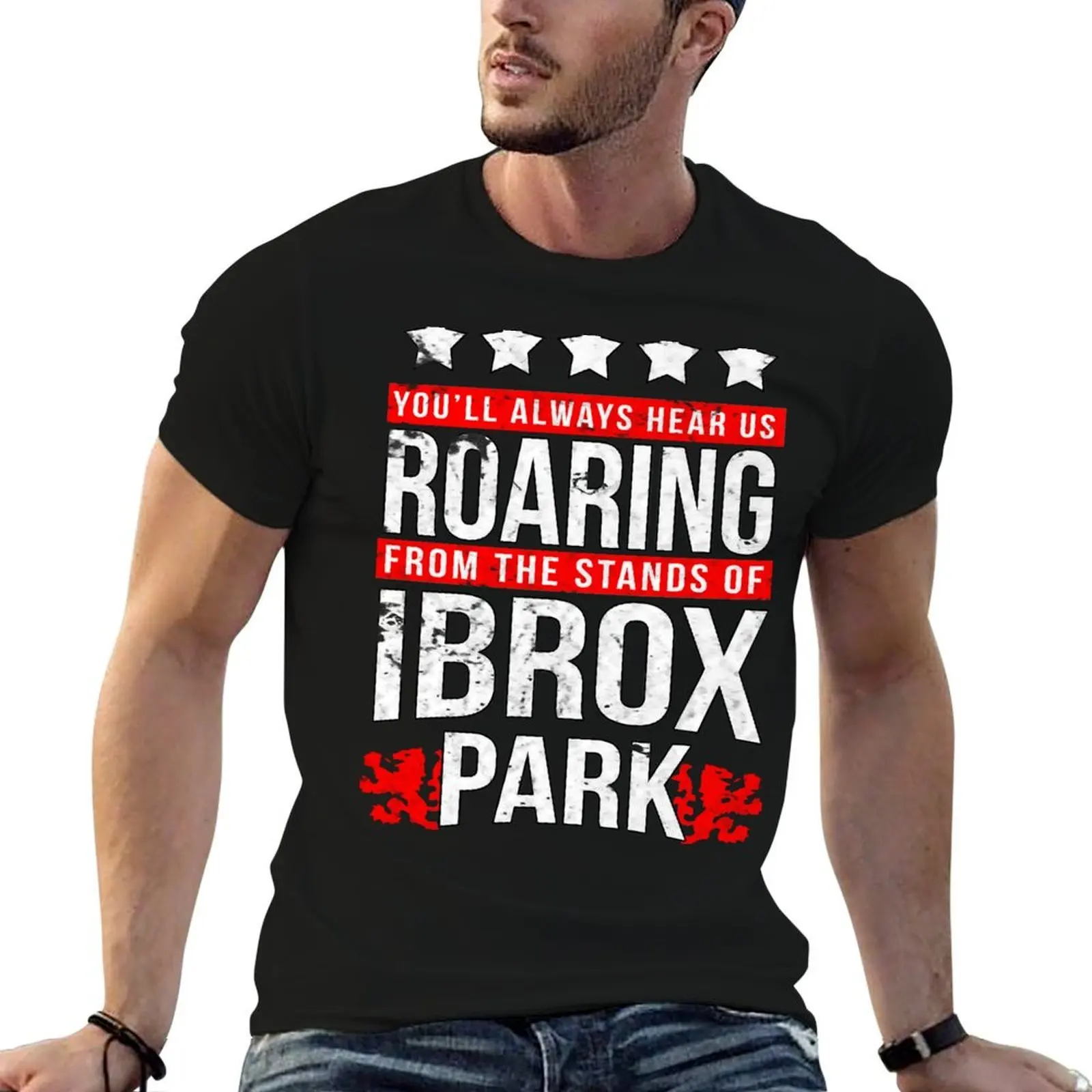 Фото Футболка Glasgow Rangers Ibrox Roar (Distressed Look) из хлопка, мужская, 100% хлопок, повседневная футболка для мужчин №1