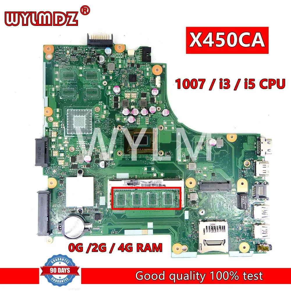Материнская плата для ноутбука X450CA 1007 / i3 / i5 CPU 0G/2G RAM, Материнская плата Asus X450CC X450C A450C Y481C X450CA