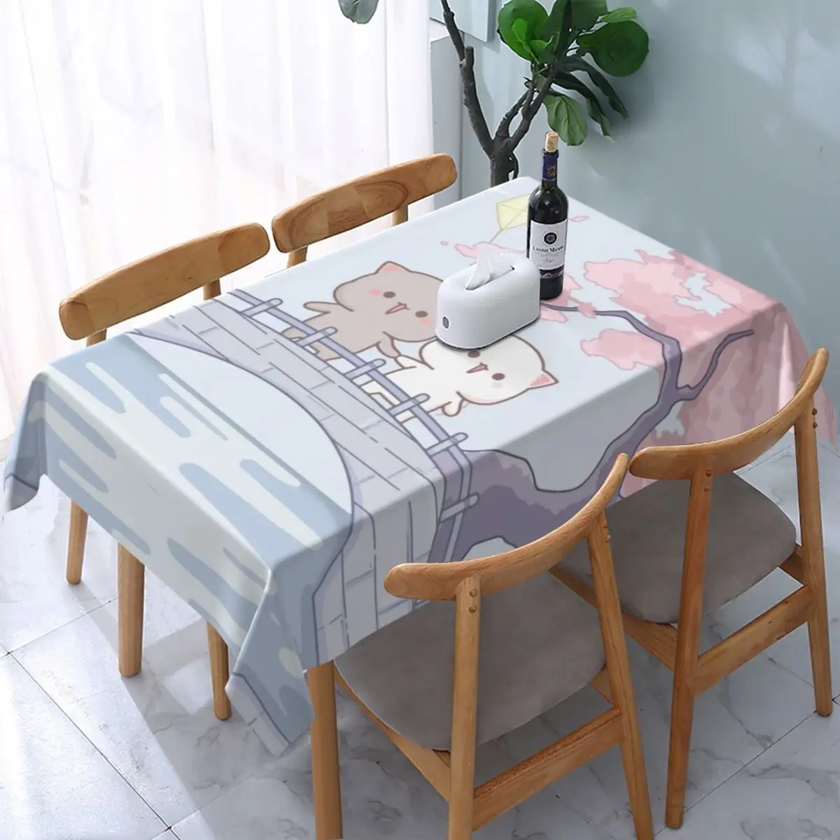 

Rectangular Fitted Romantic Peach And Goma Mochi Cat Table Cloth Oilproof Tablecloth 40"-44 Table Cover Backed with Elastic Edge