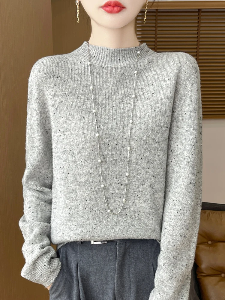 Женский плотный базовый свитер из 100% чистой шерсти с полувысоким воротником для