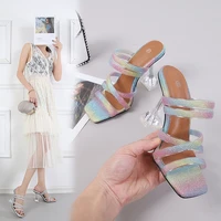 fashion women sandals 2022 new summer sexy flip flops home slippers famous brand square head party high heels color women pumps