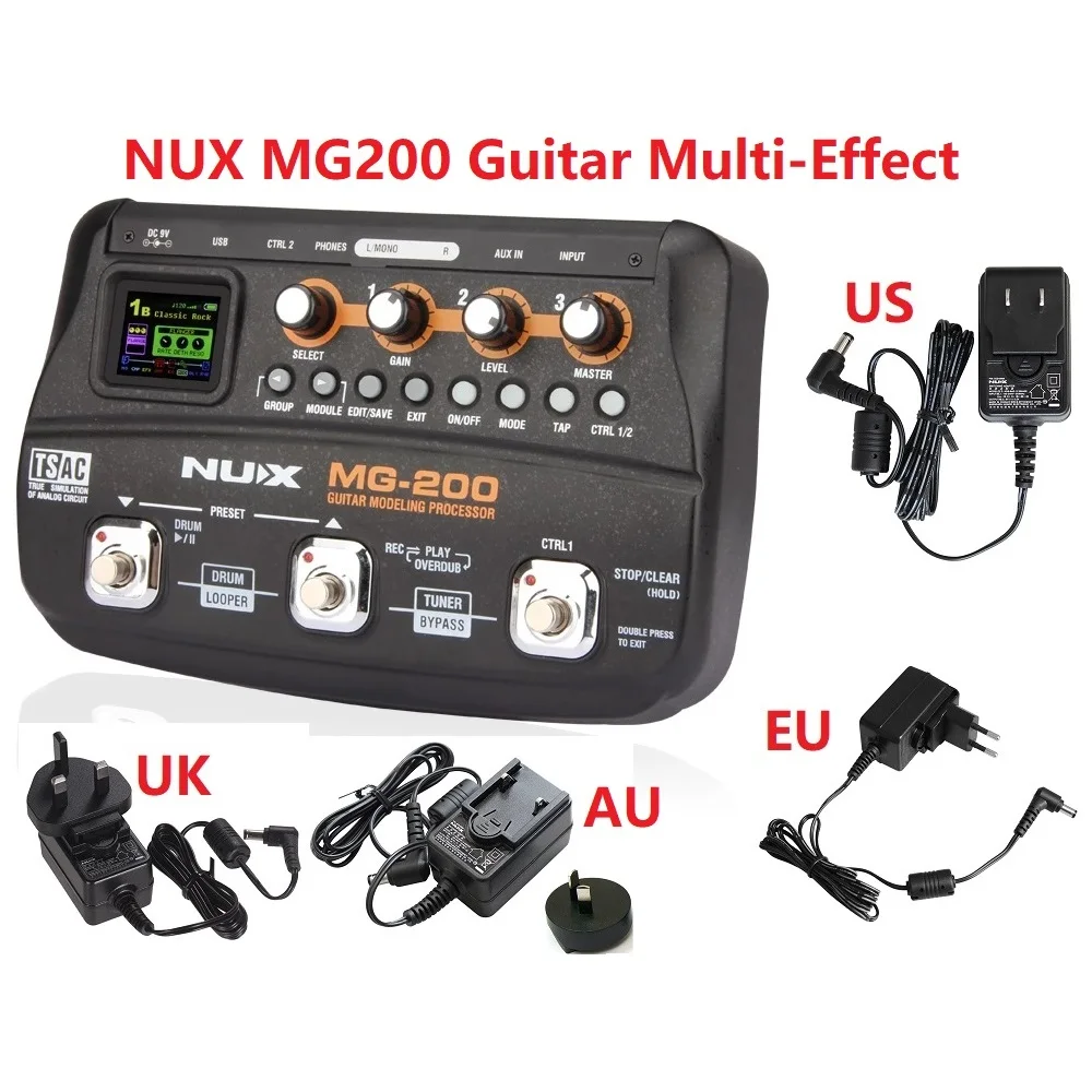 

NUX MG200 MG-200 Guitar Processor Multi Guitar Effect Pedal 55 Effects 70s Recording Guitar Looper Drum Machine Pedal Adapter