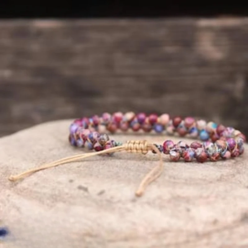 Браслет из макраме с камнем Galaxy Sea Sediment Jasper 4 мм, регулируемый, изящный, в тибетском минималистичном стиле бохо для йоги (art.: 3920d97bd3079) - 3920d97bd3079