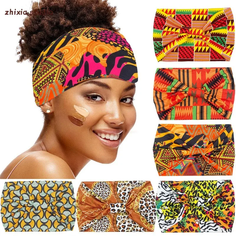 

Fashion African Print Women Headband Knot Bow Style Stretch Bandana Make Up Headwear Yoga Sports Hair Wrap Band Hair Accessories