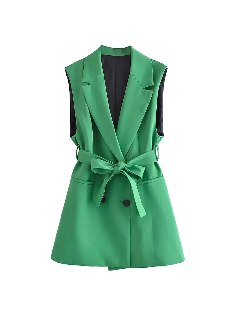 

Женский винтажный жилет с поясом, длинный двубортный жилет с поясом, весна 2022