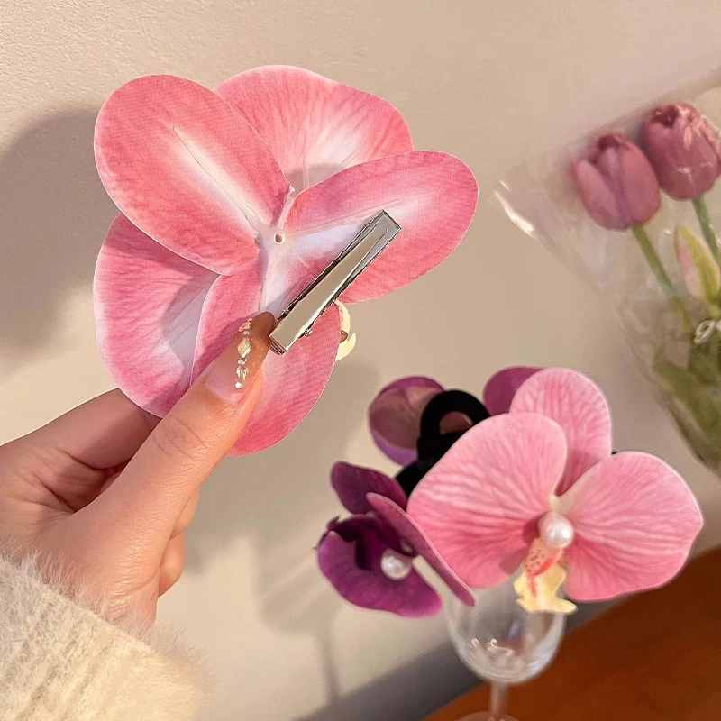 Заколка для волос в виде орхидеи женщин милый зажим с искусственными цветами
