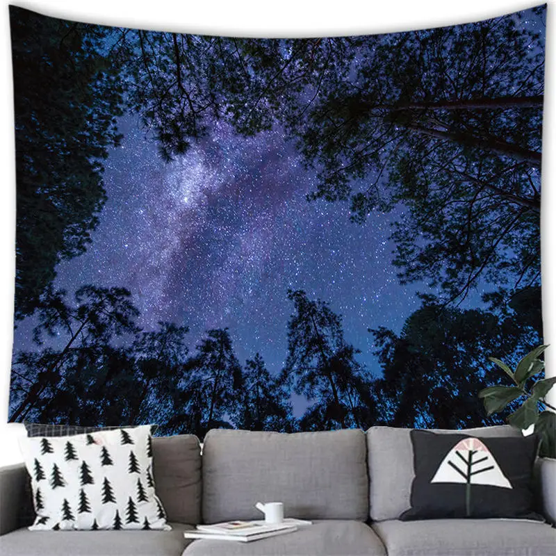 Настенный гобелен с изображением ночного звездного неба декор принтом Галактики
