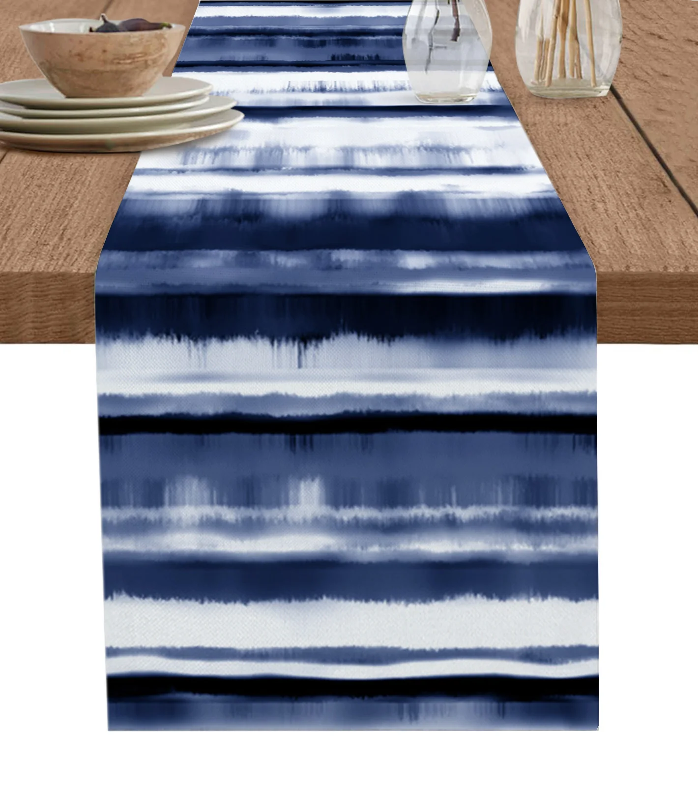 

Watercolor Stripes Abstract Gradient Blue Table Runner Party Events Dining Room Kitchen Table Decoration Hotel Home Tablecloth