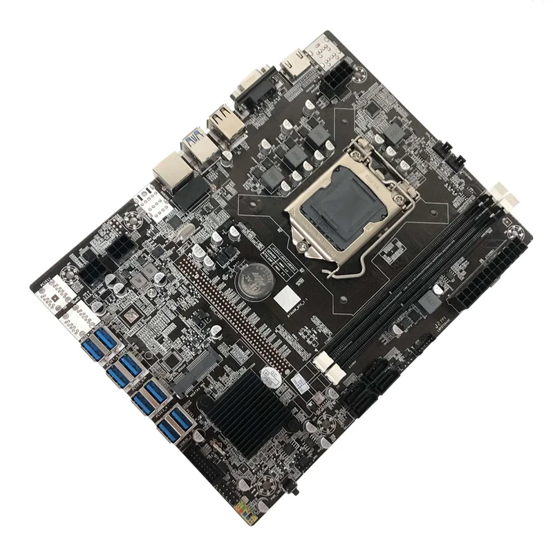 B75 8USB ETH Mining Motherboard+G1630 CPU+2XDDR3 4GB RAM+128G SSD+Fan+SATA Cable+Switch Cable+Baffle B75 BTC Motherboard images - 6