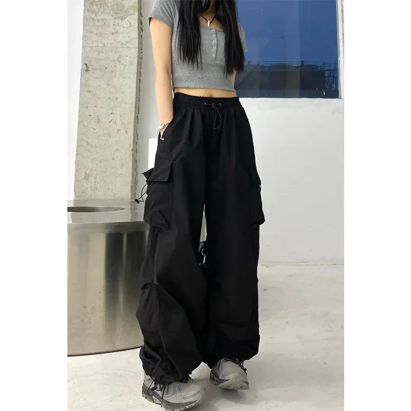 2023 New Loose Straight Wide Leg Large Pocket Pants Casual Vintage Leggings High Street Overalls For Women