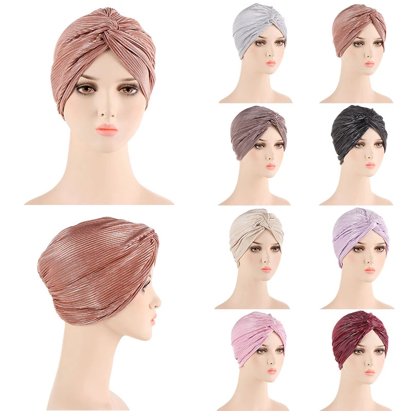 

Women New Baotou Cap Headwrap Fashion Hot Silver Muslim Hijab Headscarf Night Hats Wide-brimmed Elastic Beauty Salon Hat