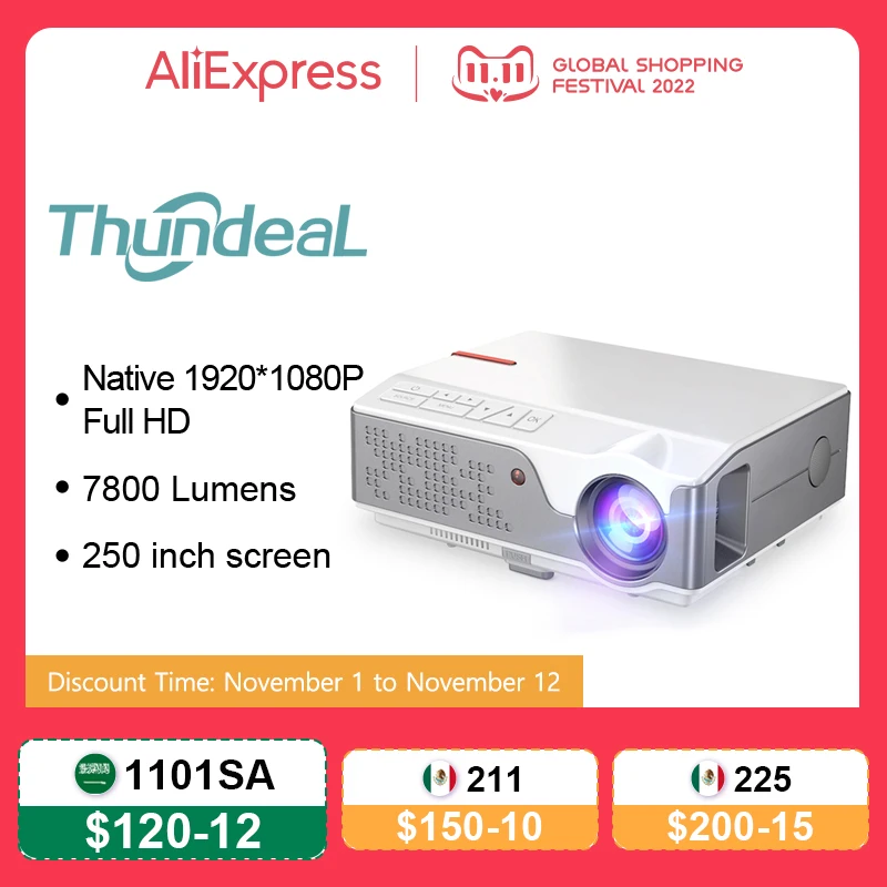 Kup ThundeaL Full HD Natywny Projektor 1080P TD96 TD96W Projektor LED Bezprzewodowy WiFi Android Multi-screen Beamer 3D Wideo HD Proyector