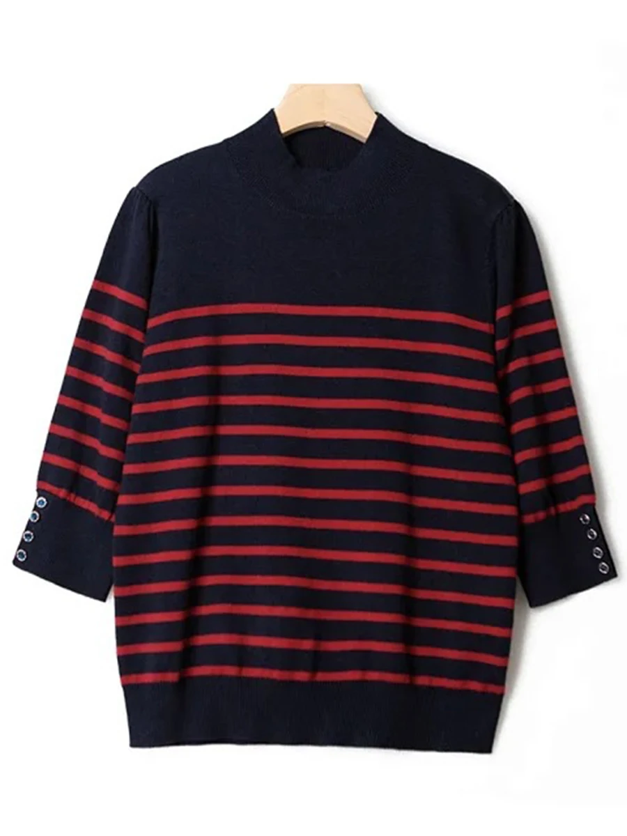 

Cashmere Wool Jumper Woman Short-sleeved Round Neckline Jewellery Buttons Pullover Elegant Vintage Female Chic Sweater Pull 2022