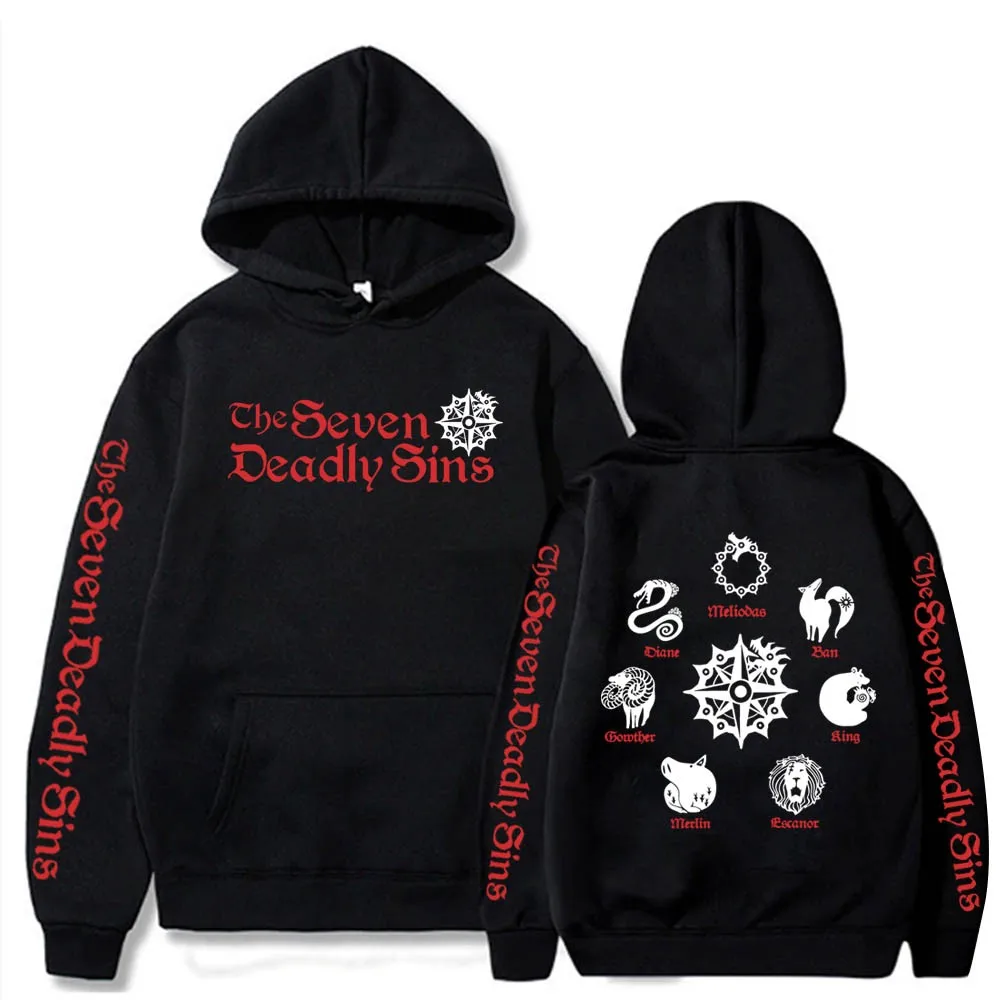 

Anime The Seven Deadly Sins Meliodas Elizabeth Diane Ban King Gowther Merlin Escanor Logo Hoodies Harajuku Unisex Sweatshirt