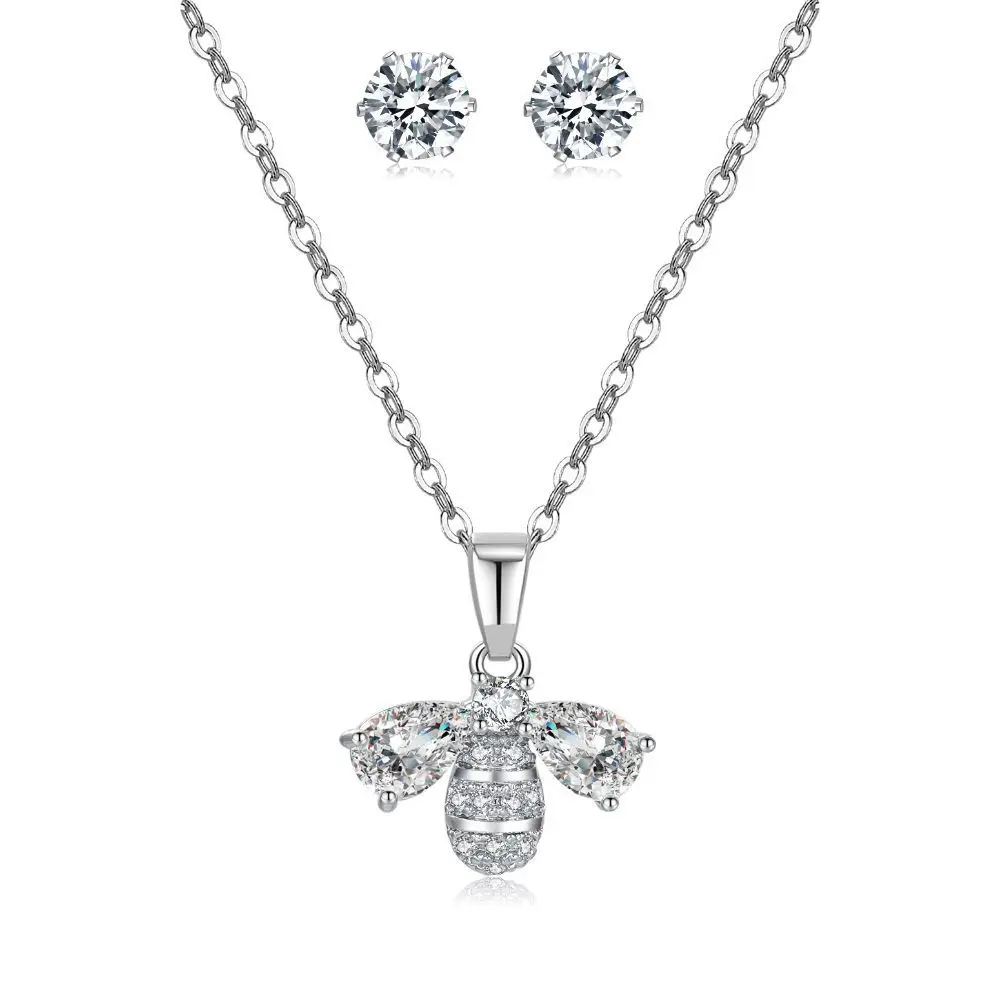 

Little Bee Zircon Pendant Ear Studs Two Piece Set of ins Net Red Versatile Zircon Necklace Female