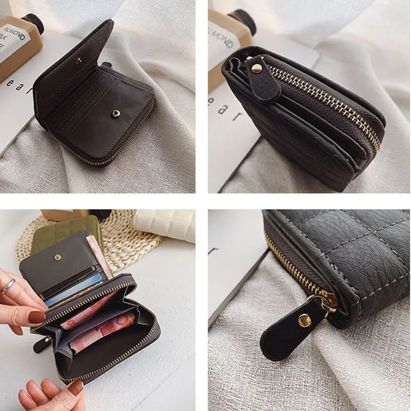 Cute PU Leather Women Short Wallet Small Coin Purses With Zipper Korean Style Female Card Holder Money Clip For Women