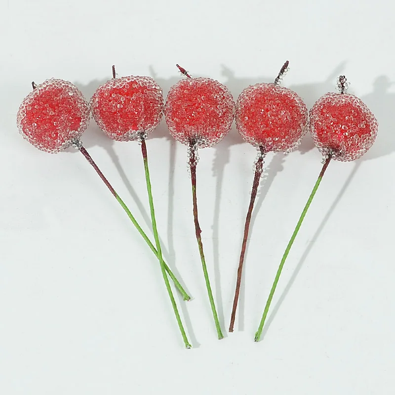 

10pcs 2cm Mini Artificial Fruit Glass Berries Apple Pomegranate Bouquet Stamen Christmas Decorative Scrapbooking Gift Box Craft