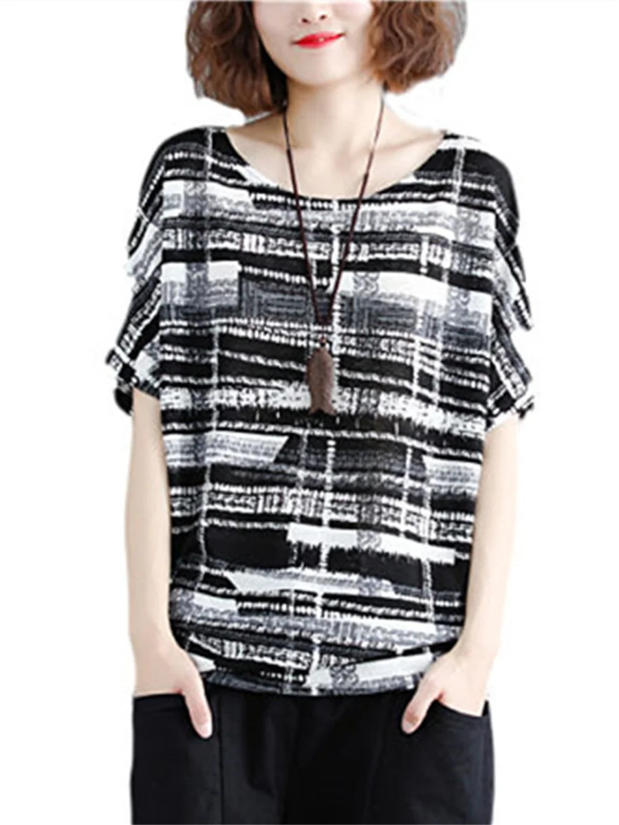 

5XL Large Size Women Spring Summer Blouses Shirts Lady Fashion Casual Short Sleeve O-Neck Printing Blusas Tops WY0414