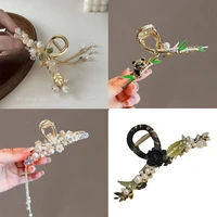 new alloy claw clip clamp for women girl flower rhinestone pearl korean handmade rose tassel clip fashion head gifts accessories