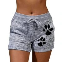 casual shorts women high waist cats claw print drawstring quick dry elastic sports shorts gym womens clothing