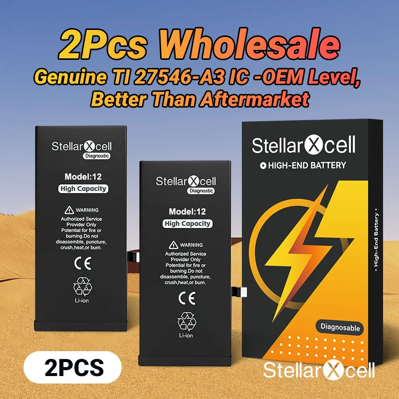 StellarXcell診断バッテリー2個入り、大容量、iPhone 12/13/14 Plus/15 Pro Max/14 Pro mini用、スポット溶接なし