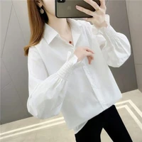 2022 womens new white shirt spring autumn butterfly sleeve turndown collar blouse korean casual shirt for female loose clothing