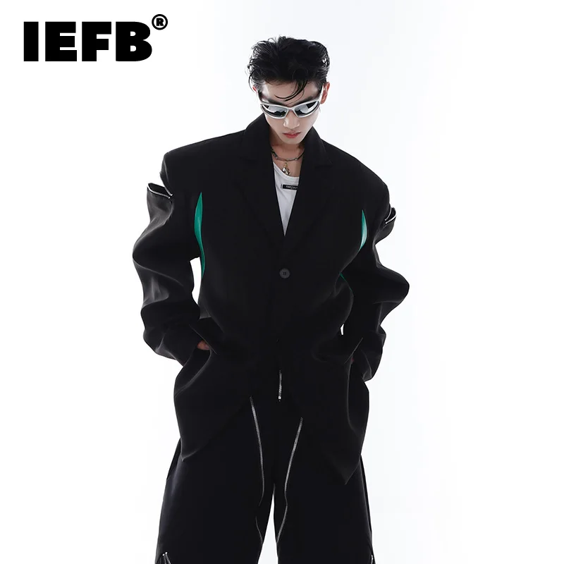 

IEFB High Street Men's Shoulder Pad Elegant Suit Coat Niche Design Zipper Spliced Loose Blazers Premium Menwear Jackets 9C1438