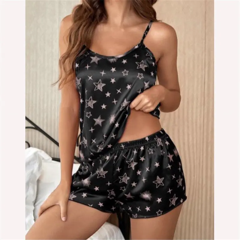 

Satin Silk Lace Vest Set Pj Sleepwear Shorts Women Ladies Lingerie Pyjamas