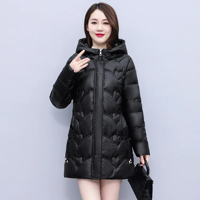 Women's Parkas Coat 2022 Winter New Cotton Clothing Mid-Length Glossy Loose Hooded Thickened Cotton Coat Jacket