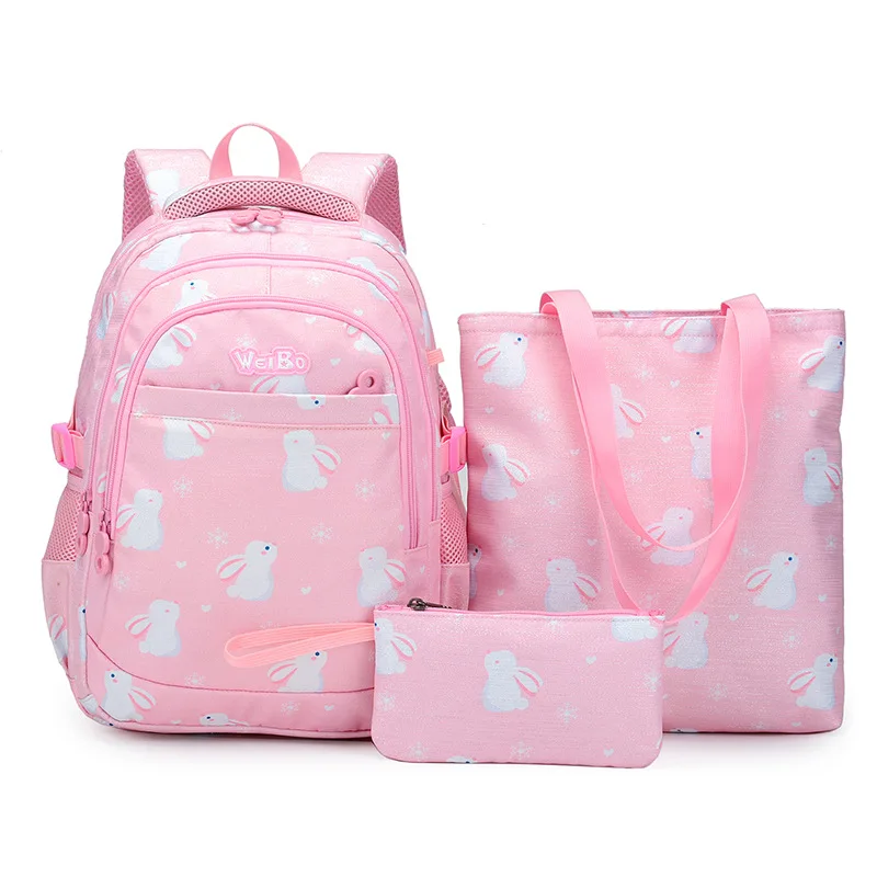 2023 New Summer Schoolbag  Three Piece Book Bag Korean Fashion Academy Style Backpack Cute Cartoon Print Book Bag Handbag