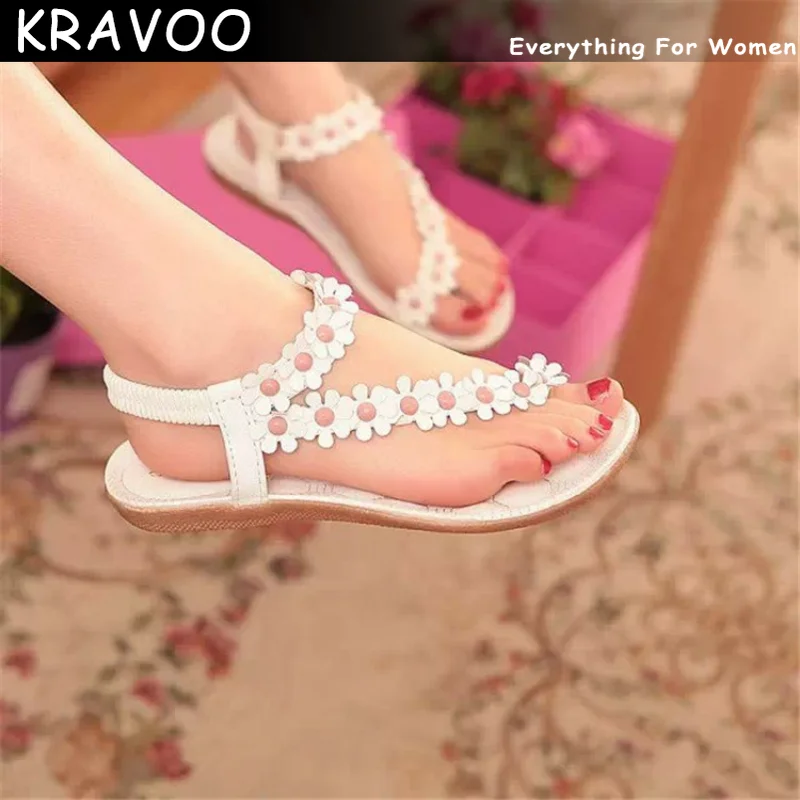 

KRAVOO Shoes for Women Bohemian Flip Flops Casual Sandals Roman Ladies Slippers Flower Rivet Beach Women's Sandal 2023 Summer