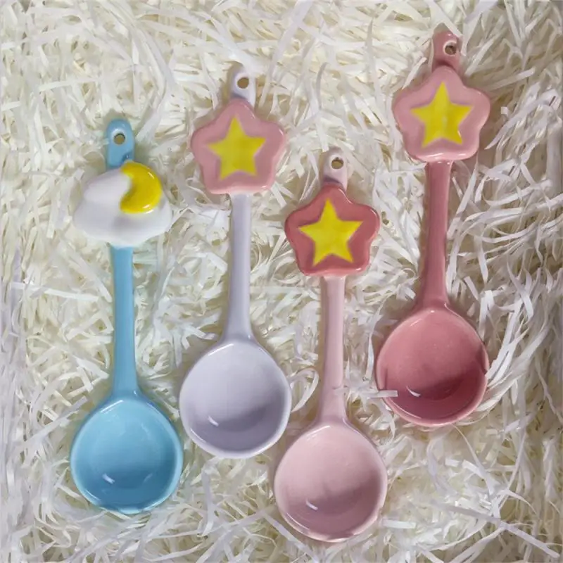 

Ceramic Spoon Domestic Durable Delicate Hand Feeling Macaroon Colors Bright Colors Ceramic Tea Spoon Childrens Spoon Cartoon