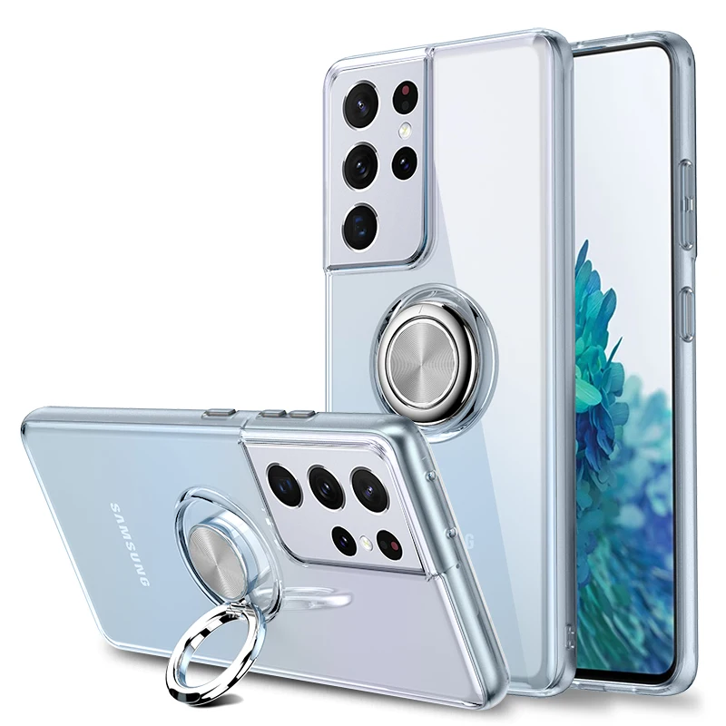 

S22 S 23 Ultra 22 Crystal Case Metal Ring Magnet Shell for Samsung Galaxy S23 S21 Plus Bumper Cover S20 S10 20 Coque Shockproof
