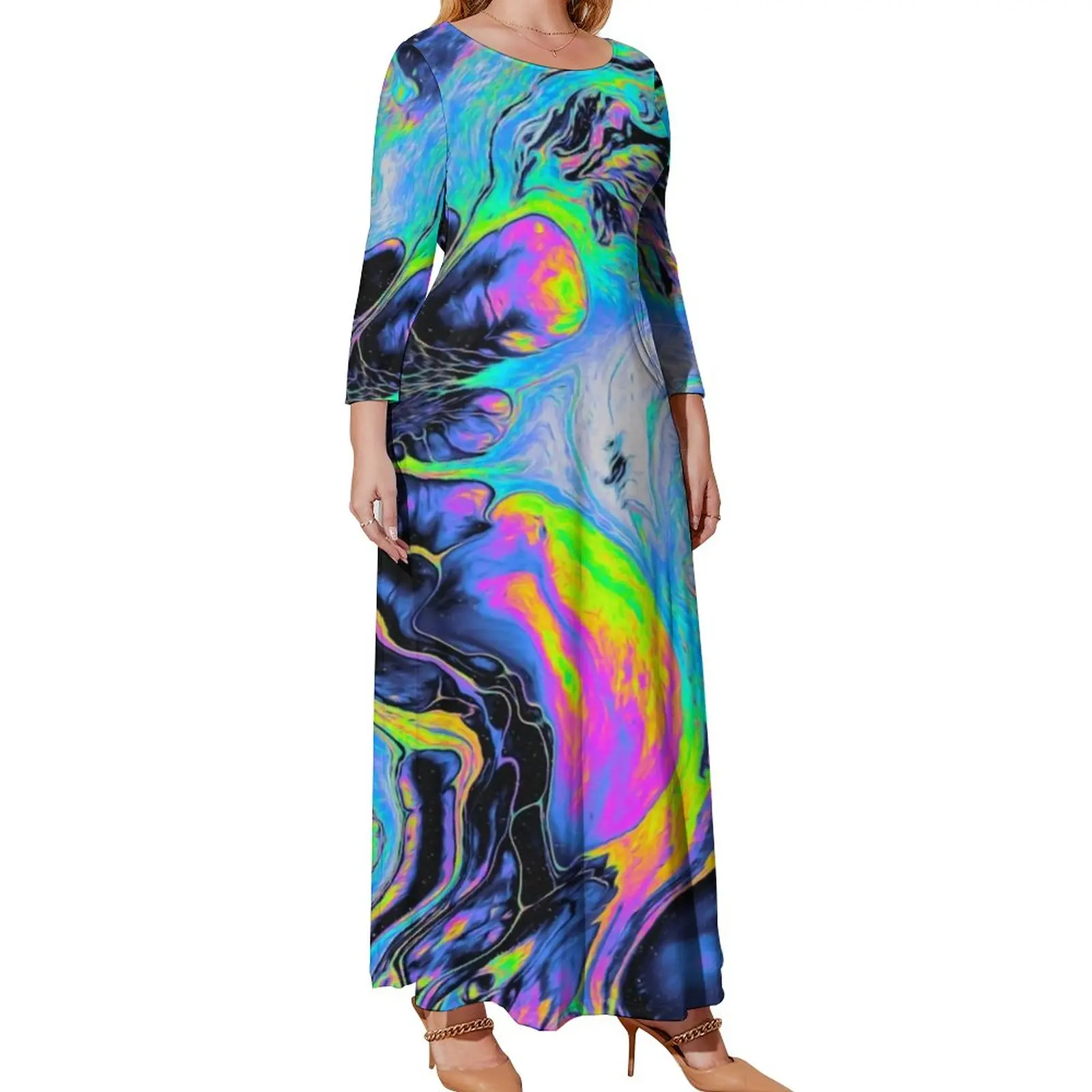 Colorful Marble Print Dress Female REST MY CHEMISTRY Sexy Maxi Dress Streetwear Bohemia Long Dresses Print Clothes Plus Size 5XL