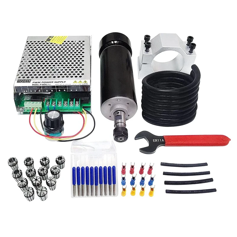 

CNC Spindle Motor Kit, 500W, ER11, Brushed For Wood Engraving, MDF, Plastics, Acrilic, Plexiglass, Foam Board.