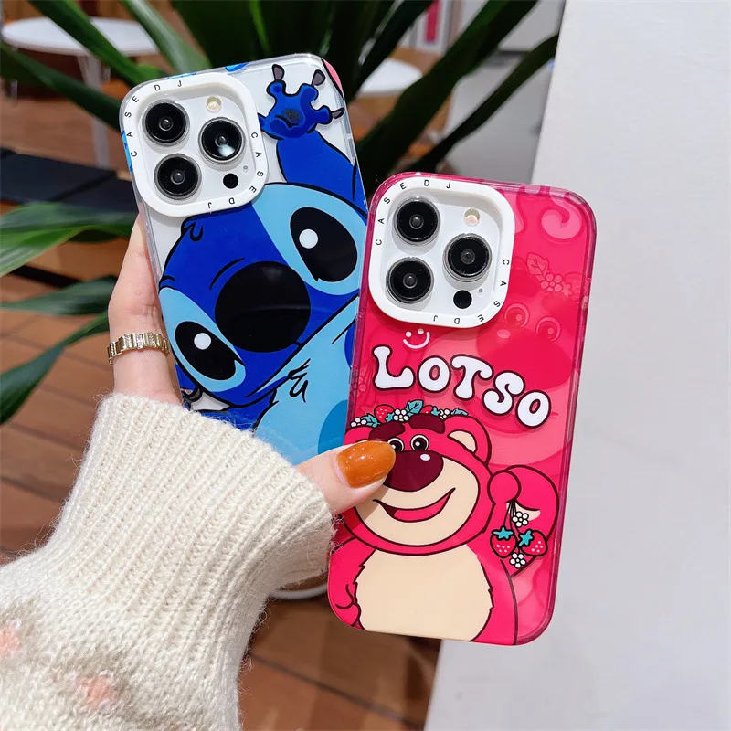 

Disney Cartoon Stitch Strawberry Bear Print for iphone11/12promax/13/14PROMAX Phone Case Cartoon Print Protective Cover