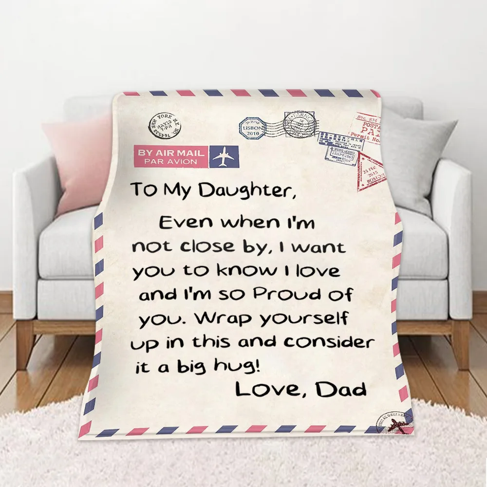 

Air mail Letter To My Daughter Soft Warm Nap Knee Quilts Cover Fleece Throws Blankets for Beds Sofa Chair Kids Express Love Gift