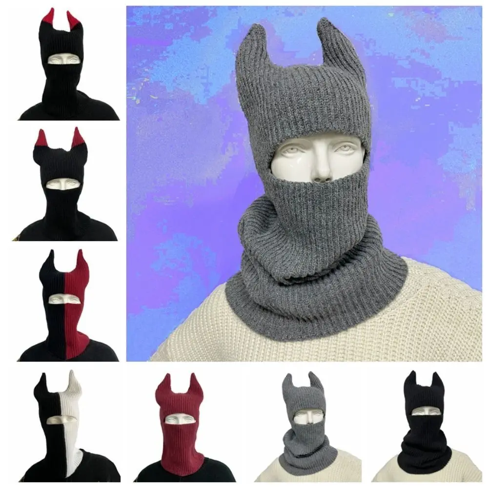 

1 PCS Fashion Cow Horn Knitted Hat Multifunctional Warm Neck Cover Comfortable Breathable Riding Mask