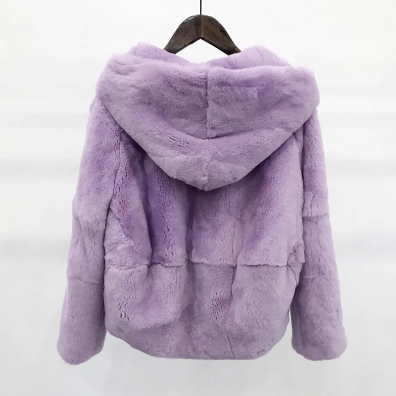 2022 full fur natural real rex fur coat women's winter clothing short hoodie long-sleeved jacket outerwear oversize coat