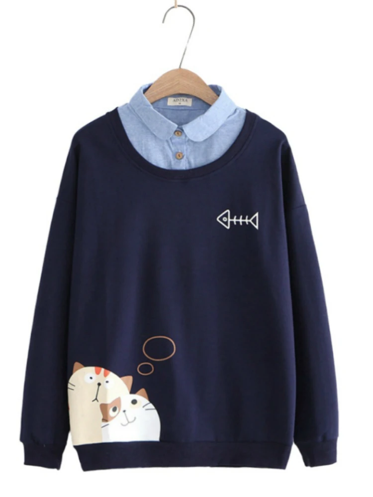 

Женские толстовки с капюшоном Merry Pretty, повседневные свободные пуловеры с длинным рукавом и отложным воротником, с мультяшным принтом в стиле пэчворк, зима 2023