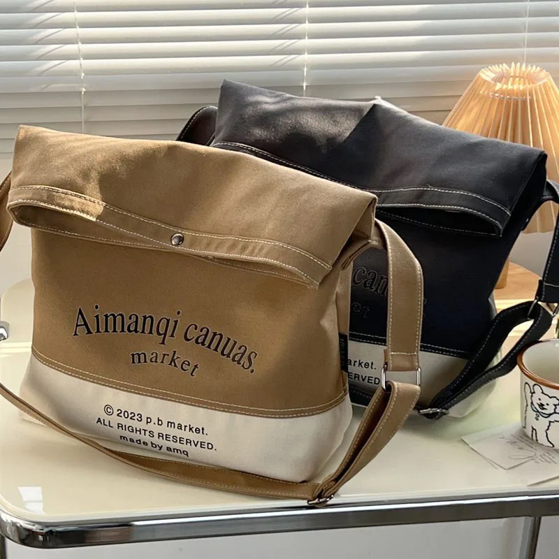 

Сумка на плечо Hylhexyr в стиле ретро, парусиновая Сумочка через плечо с регулируемым ремешком и надписью для студентов