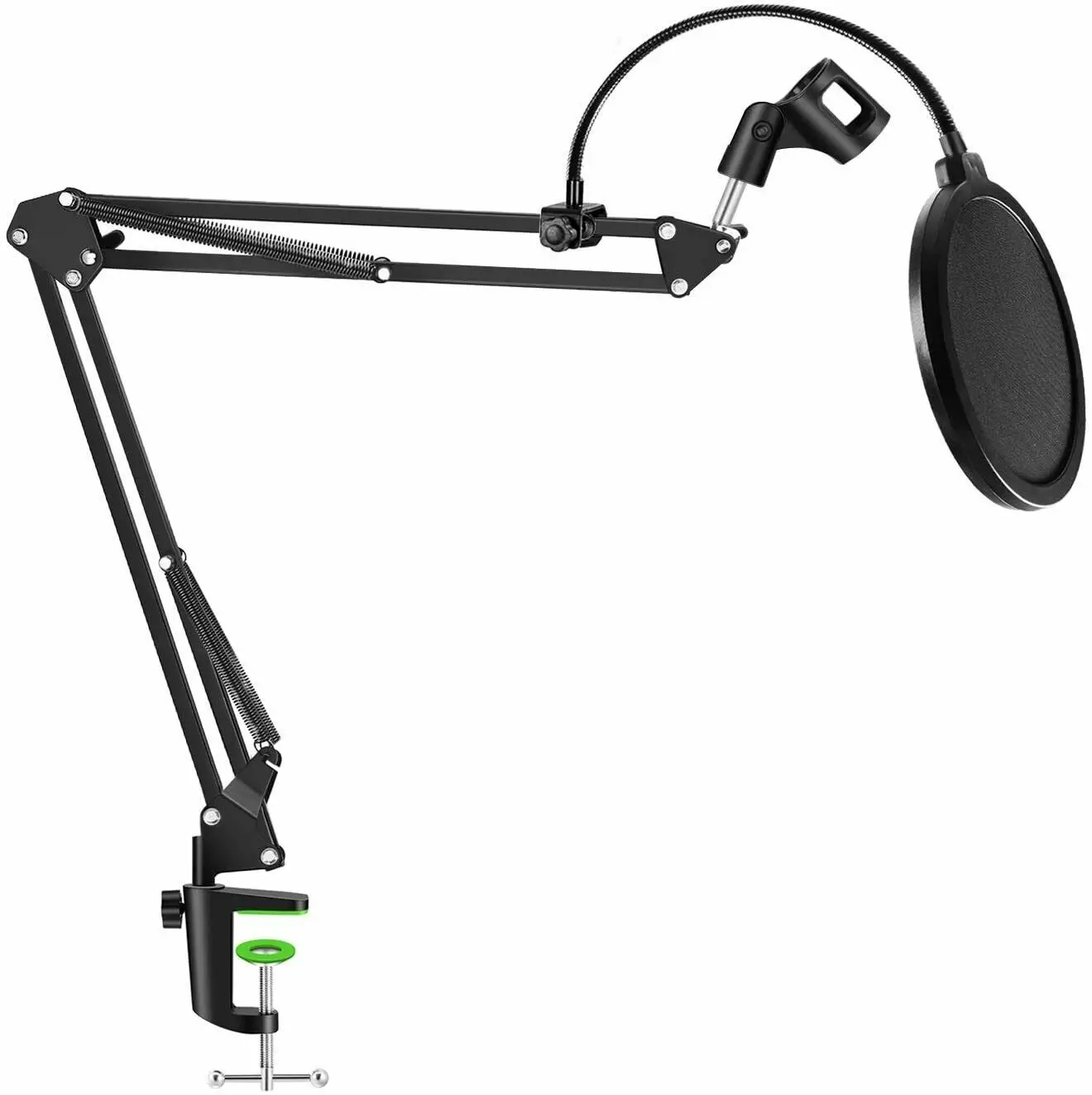 

Microphone Desk Stand Mount Boom Arm Desktop Holder with Mic Pop Filter/Mic Clip
