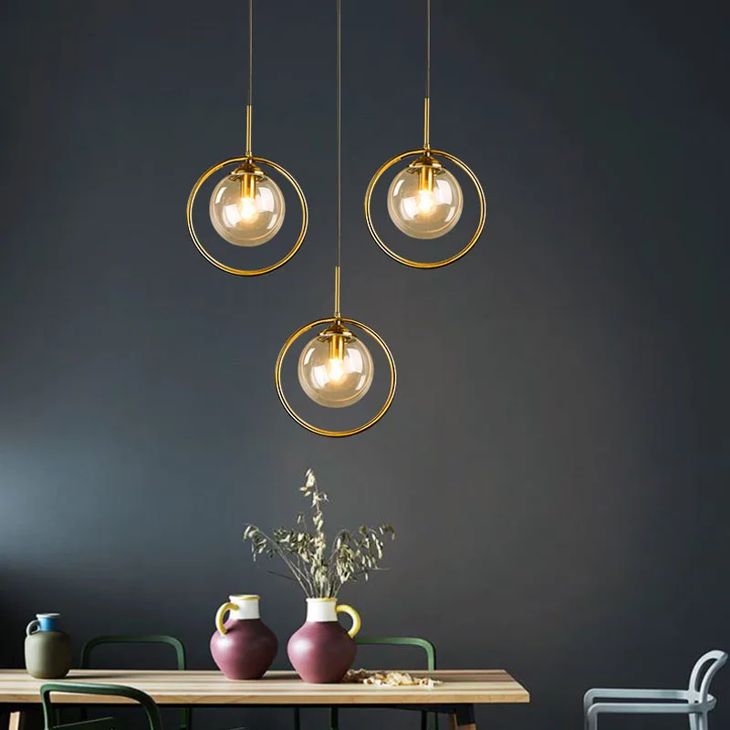 

Modern Gold Glass Led Pendant Lamp Round Ball Bedroom Bedside Pendant Light for Living Nordic Hanging Light Fixtures
