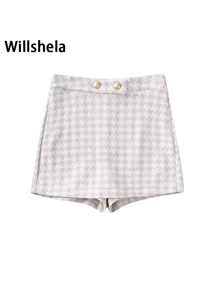 

Willshela Women Fashion Texture Plaid Side Zipper Mini Skirts Shorts Vintage High Waist Female Chic Lady Shorts
