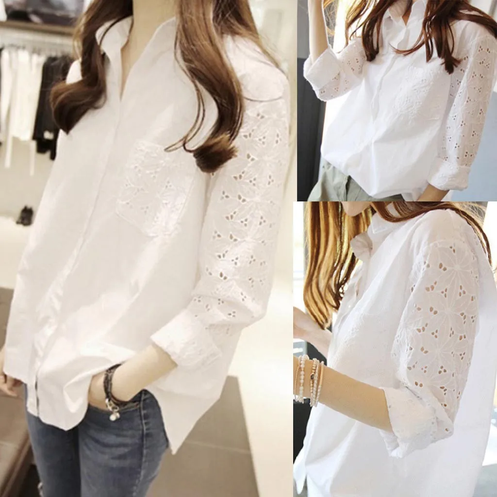 

Sleeve Lace Color Long Women Lapel Business Blouse Shirt Women's Blouse