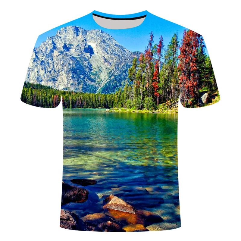 

Nature Landscape Pattern Men's Plus Size T Shirt Summer Comfort Casual 3D Fashion T Shirt with Landscape Pattern Short SleeveTop