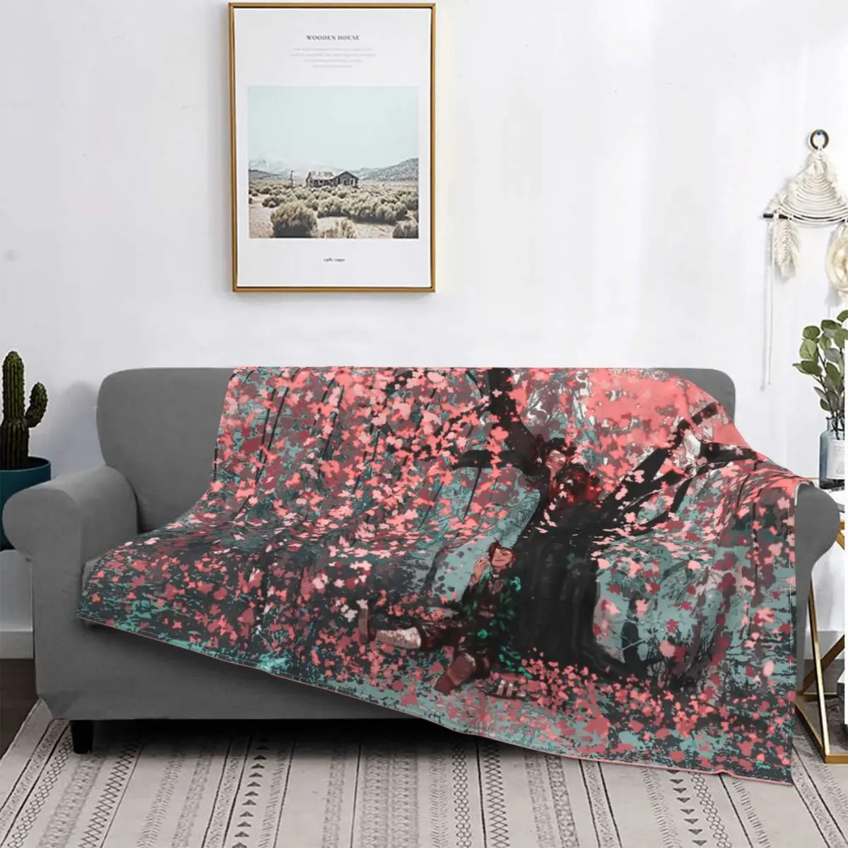 

Nezuko Tanjirou Demon Slayer Blankets Flannel Printed Flowers Multifunction Warm Throw Blankets for Sofa Car Quilt