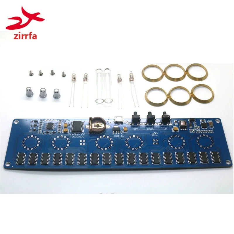 

zirrfa 5V Electronic DIY kit in14 nixie Tube digital LED clock circuit board kit PCBA with Walnut box, No tubes